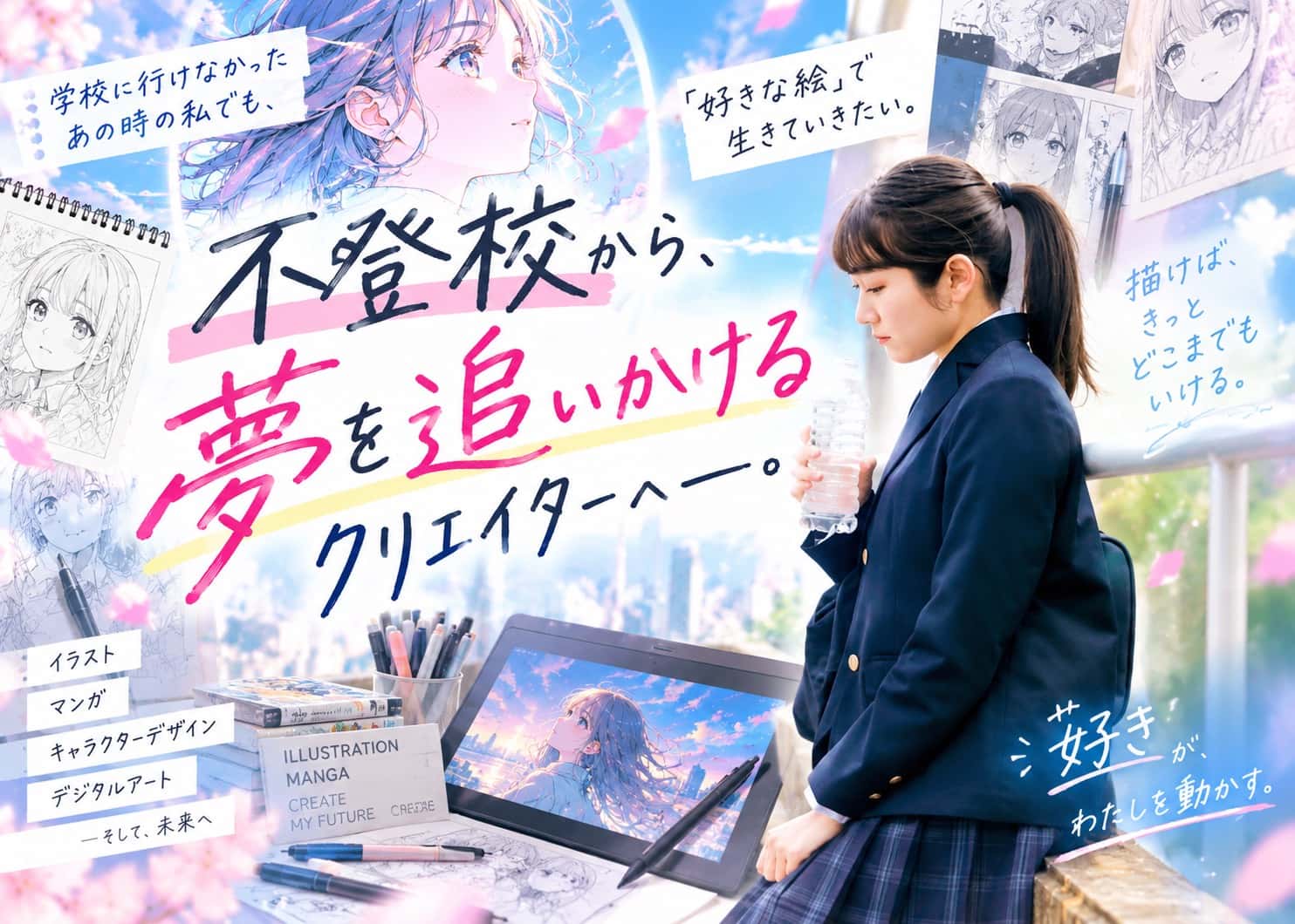 不登校から、夢を追いかけるクリエイターへ――。東京でマンガ・イラストを学び自信を取り戻す通信制高校